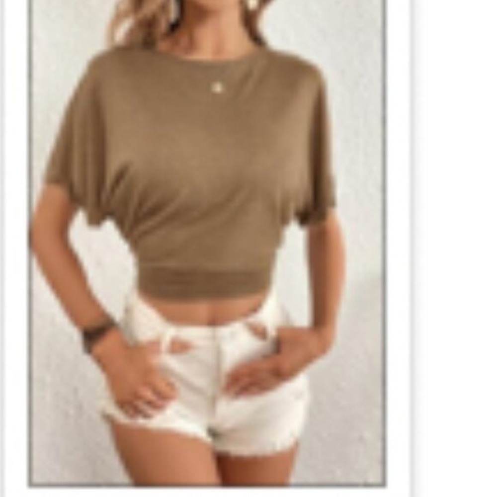 Michael Kors Gold Metallic Knit Cowl Neck Blouson Top Short‎ Sleeve Size S